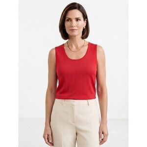 Lafayette 148 New York Tank Top Womens M Red Silk Cotton Scoop Neck Knit Shell
